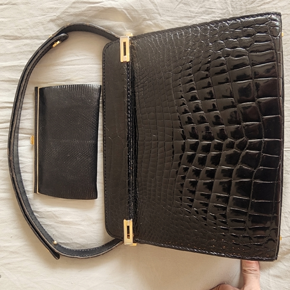 Lizard "french brand" vintage bag made from authentic crocodile leather .